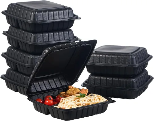 Miniatura 14 de Jaluxing 100 unidades de contenedores desechables de plástico transparente con bisagras para llevar alimentos, 15 cm de ancho, envases desechables