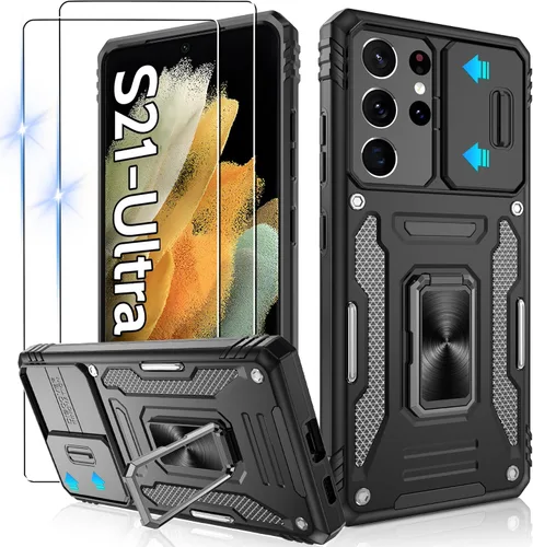 Miniatura 75 de Gritup para Samsung Galaxy S22 Funda con protectores de pantalla HD de 2 paquetes y cubierta deslizante para la cámara, protección contra caídas