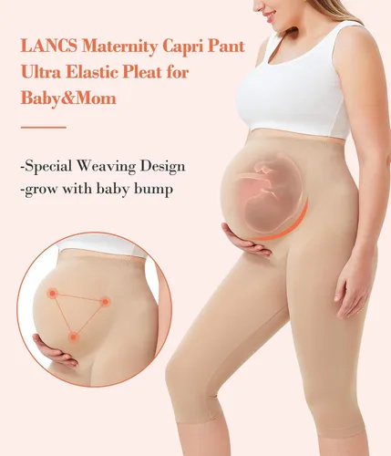 Miniatura 3 de LANCS Pantalones de maternidad sin costuras, mallas sobre el vientre, leggings de entrenamiento, pantalones de embarazo, moldeadores debajo