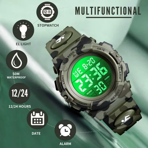 Miniatura 2 de Reloj analógico para niños, reloj para niños de 6 a 15 años, reloj digital para deportes al aire libre, multifuncional con cronógrafo LED 50 M