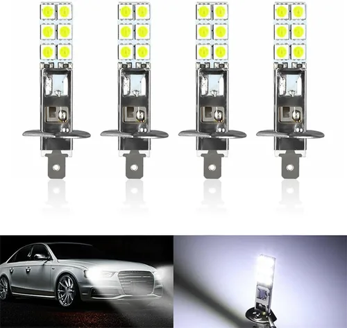 4 lámparas antiniebla LED H1 para automóvil, 2.4 pulgadas x 0.4 pulgadas, metal súper brillante 12SMD-5050 chip Plug and Play, bombillas LED de haz
