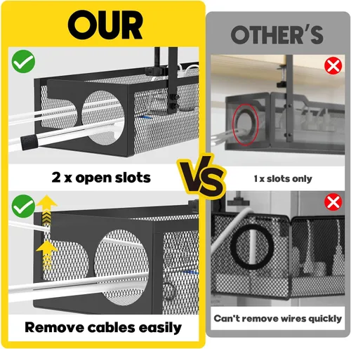 Miniatura 2 de Bandeja de organización de cables para debajo del escritorio, sin taladro, 15.1 pulgadas, caja de organización de cables de malla metálica con Negro