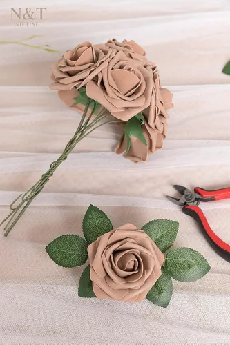 Miniatura 8 de N&T NIETING 25 unidades de flores artificiales, Rosas de espuma artificial de sensación real al tacto, decoración para boda, dama de honor, ramo