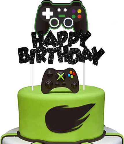 Decoración de pastel de videojuegos con purpurina para decoración de pasteles de feliz cumpleaños, decoraciones de tartas para niños, suministros de