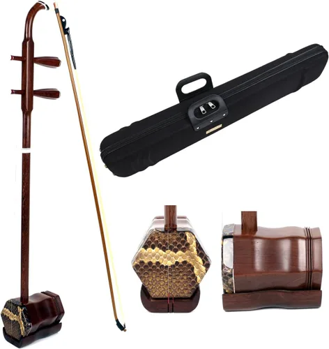 Miniatura 7 de Chinese Erhu - Violín violín de palisandro de 2 cuerdas con DVD, colofonia, puente, estuche rígido, etc. Perfecto para principiantes (BS3997B)