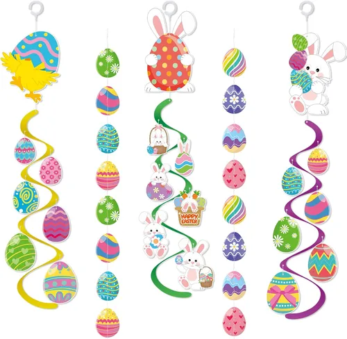 Miniatura 8 de AhfuLife Juego de decoraciones de Pascua, pancarta de papel de conejo de Pascua, pistas de búsqueda de huevos de Pascua con palos y patas de conejo