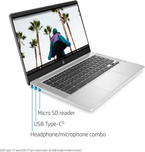 Miniatura 2 de HP 14 Chromebook 2020 - Computadora portátil insignia de 14 pulgadas, pantalla HD SVA antirreflejo, procesador Intel Celeron N5000, 4 GB, DDR4, 64