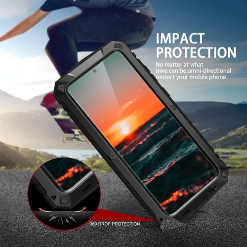 Miniatura 6 de Funda de metal para Samsung S22 Ultra 5G con protector de pantalla con función atril, resistente armadura militar duradera, cuerpo completo