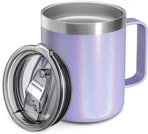 Miniatura 27 de Taza de café aislada de 12 onzas con asa, taza de café de viaje de acero inoxidable con tapa abatible, vaso de café de doble pared con aislamiento