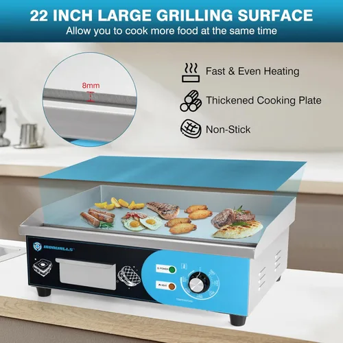 Miniatura 3 de IRONWALLS Plancha Eléctrica Comercial de 22", 3000W Plancha Eléctrica de Superficie Plana, Plancha Eléctrica de Acero Inoxidable para Encimera