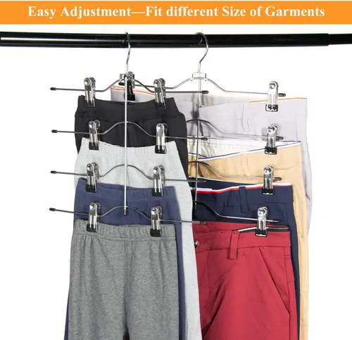 Miniatura 5 de Perchas para pantalones de varias capas, perchas de falda de 4 niveles con clips ajustables, organizador de armario antideslizante que ahorra