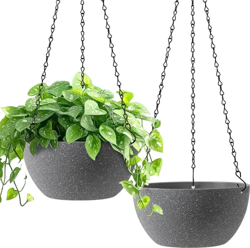 T4U Macetas colgantes de 8 pulgadas para plantas de interior, paquete de 2 macetas colgantes, macetas colgantes con agujeros de drenaje y cadena,