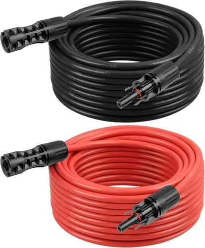 Miniatura 18 de Cable de extensión solar de 10 AWG de 2 pies negro + 2 pies de rojo, cable de panel solar de calibre 10 macho a hembra, alambre de cobre estañado