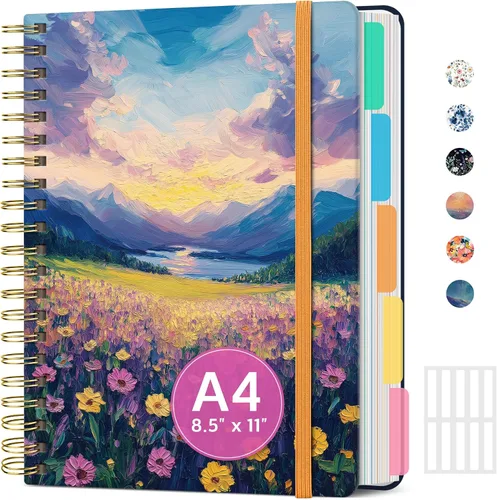 Miniatura 43 de Cuadernos grandes de espiral rayados para el trabajo con divisores y pestañas extraíbles, 8.5 x 11 pulgadas, bonito cuaderno de tapa dura de 5 A