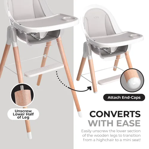 Miniatura 7 de Silla alta de Children Of Design - Trona de bebé 6 en 1 no reclinable para bebés y niños pequeños, madera moderna, fácil de limpiar, bandeja