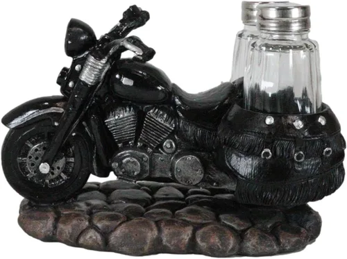 Miniatura 7 de Ebros Gift Spice Up The Open Roads Old Retro Vintage Black Chopper Motocicleta Sal y Pepper Shakers Holder Stand Figurine Choppers Bikers
