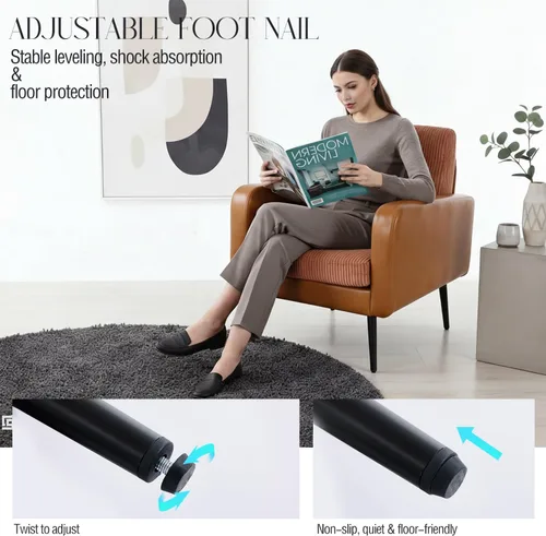 Miniatura 6 de Cómoda silla decorativa para sala de estar, silla de lectura moderna de mediados de siglo, con patas de metal, sillón tapizado para dormitorio