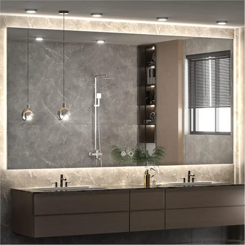 Miniatura 31 de Keonjinn - Espejo de 48x30 pulg retroiluminado LED para baño/tocador, luz de 3 colores ajustables blanca/cálida/natural, lúmenes altos, montaje