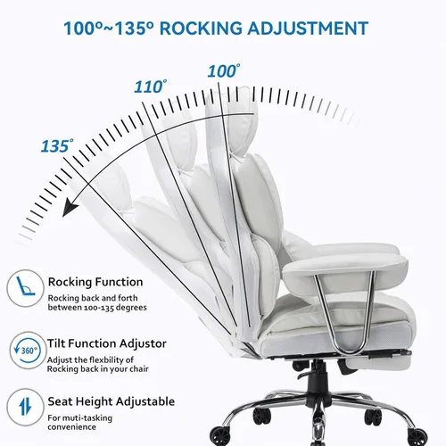 Miniatura 3 de Efomao Silla de Oficina Grande y Alta 400lbs – Silla de Oficina Ejecutiva de Cuero PU con Soporte Lumbar y Reposapiés, Silla de Computadora de Blanco
