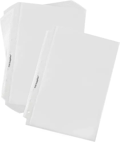 TYH Supplies 100 protectores de hojas pequeñas de peso pesado para carpeta, 5.5 x 8.5 pulgadas, protectores de media página de plástico transparente