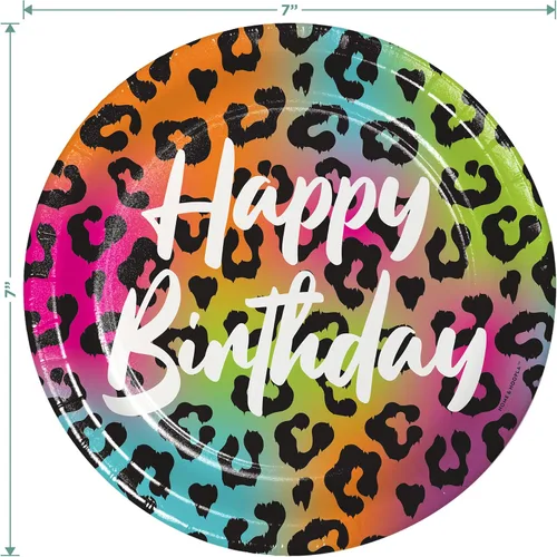 Miniatura 3 de Live It Up! Party Supplies Wild Child - Platos de postre de papel con estampado de animales y servilletas de color verde azulado, colorido estampado