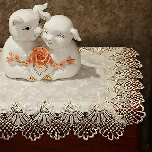 Miniatura 7 de Hsvanyr Manteles suaves bordados de encaje cremoso, bufandas para mesita de noche con exquisitas flores, vintage, shabby chic para bodas