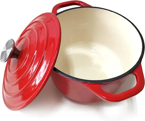 Miniatura 7 de HAWOK Horno holandés de hierro fundido esmaltado de 1.5 cuartos de galón, diámetro 6.3 pulgadas con tapa, rojo
