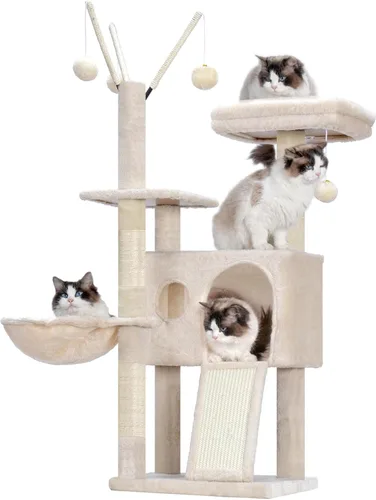 Hey-brother Torre de árbol para gatos, postes rascadores con juguetes extraíbles, acogedor condominio, plataforma, hamaca, tabla de rascar de sisal