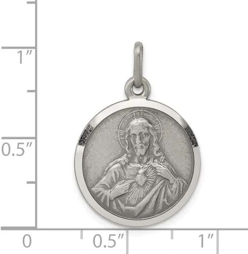 Miniatura 3 de Colgante de plata de ley 925 maciza con colgante de medalla del corazón de Jesús del amor sagrado (1.220 in x 0.630 in), Plata esterlina