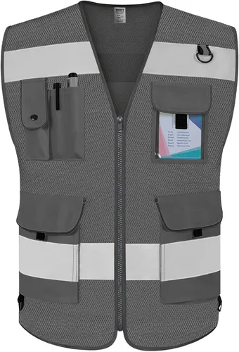 Miniatura 22 de TCCFCCT Hi Vis Chaleco de seguridad reflectante de alta visibilidad con 9 bolsillos para hombres y mujeres, chaleco de construcción con tiras