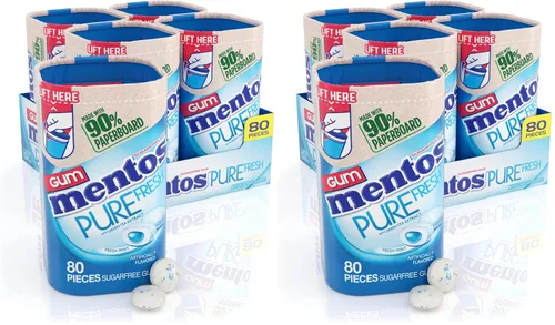 Miniatura 9 de Mentos Pure Fresh Goma de mascar sin azúcar, con xilitol, menta fresca (Fresh Mint), botella de 80 unidades, botella reciclable de 90% cartón, 80