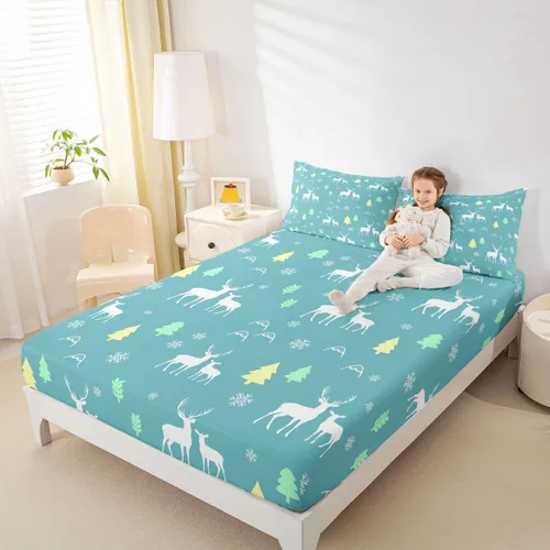 Miniatura 6 de Erosebridal Sábana bajera ajustable de Papá Noel con bolsillo profundo para niños, niñas y niños, juego de ropa de cama de Navidad para niños