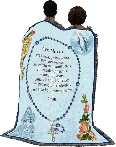 Miniatura 3 de Pure Country Weavers Manta de oración con rosario de Ave María latina, regalo religioso católico, manta tejida de algodón, fabricada en los Estados