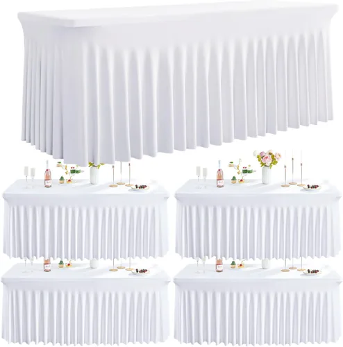 Miniatura 18 de Outpain - 4 paquetes de mantel de elastano de 6 pies para mesas plegables estándar - Mantel de mesa rosa bebé, protector de mesa para fiesta, boda