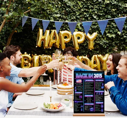 Miniatura 8 de Decoración de fiesta de cumpleaños número 10 para niño, póster de decoración de cumpleaños de neón en 2015, letrero de mesa acrílico, suministros
