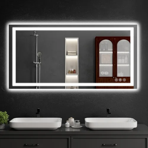 Miniatura 12 de Espejo de baño LED de 30 x 48 pulgadas con luces, regulable, antivaho, espejo de tocador de baño para pared, retroiluminado + luz frontal, función