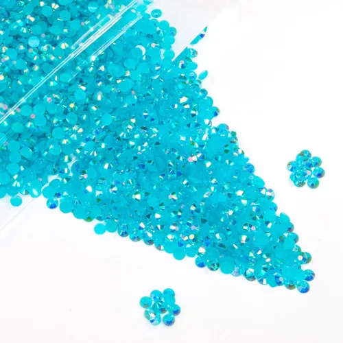 Miniatura 27 de qiipii - 5000 piezas, 4 mm, estrases AB de resina color aguamarina verde para manualidades, piedras de gel planas verde agua AB, gemas al por mayor