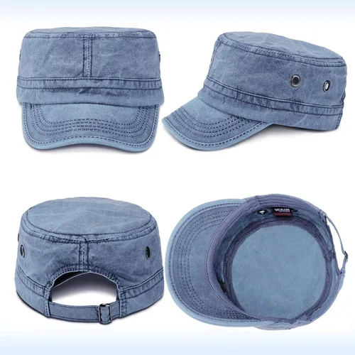 Miniatura 10 de Geyoga 3 unidades Cadet Army - Gorras de algodón lavado militar para tapas planas ajustables estilo militar sombrero unisex