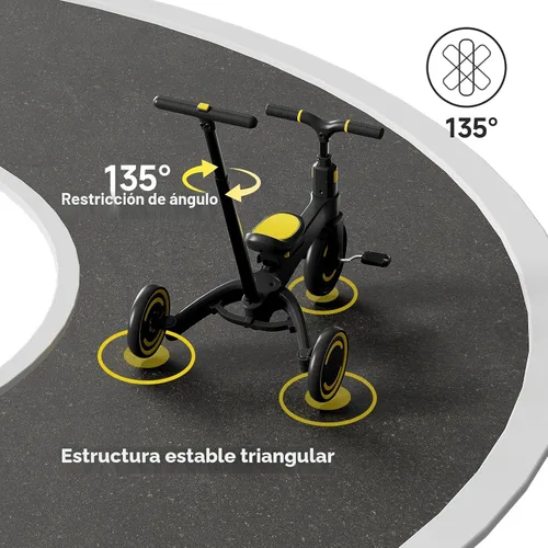 Miniatura 4 de WinHope Triciclo de empuje 9 en 1 para niños pequeños de 1 a 3 años, triciclo convertible para niños con asa de empuje y cinturón de seguridad, Negro