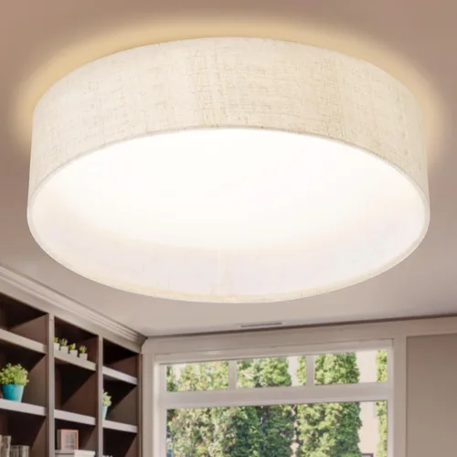 Hamilyeah Lámpara de techo de montaje empotrado de 24W, lámpara de techo LED regulable con pantalla de tela beige de 5CCT, lámpara de techo de