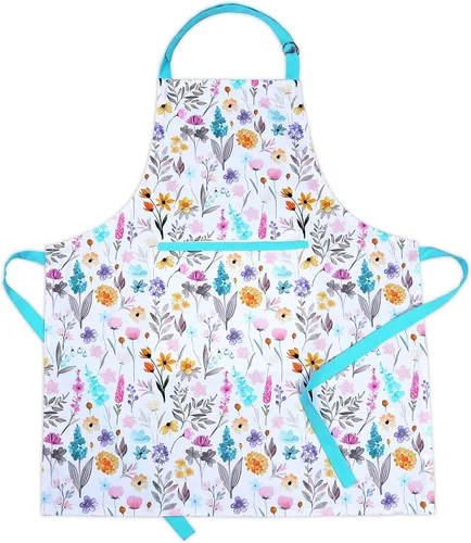 Miniatura 8 de AMOUR INFINI Delantales de algodón para mujer con bolsillos, correa ajustable y lazos en la cintura, delantales estampados reutilizables para Doble