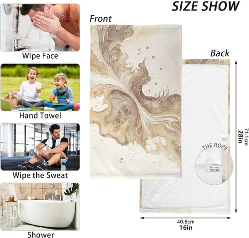 Miniatura 3 de Juego de 2 toallas – Vintage Gold Fluid Print para baño, cocina, viajes, 16 x 28 pulgadas, toallas de baño de algodón ligeras de secado rápido