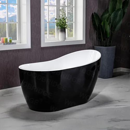 Miniatura 3 de WOODBRIDGE Bañera de remojo acílica blanca independiente de 54 pulgadas con desagüe y desbordamiento negro mate, negro, B1807-MB