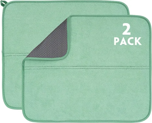 Miniatura 17 de Paquete de 2 tapetes de secado de platos para encimera de cocina, absorbentes, tapetes escurridor de platos de microfibra, almohadilla de secado