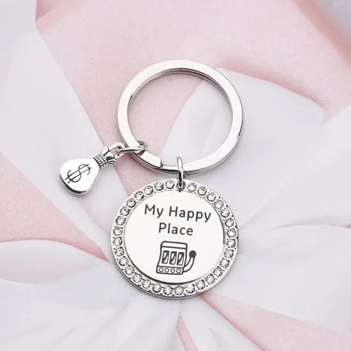 Miniatura 3 de My Happy Place Llavero de juego para máquina tragamoneda, llavero para jugador, regalo para amantes del casino, regalo Lucky 777 Jackpot Jewelry