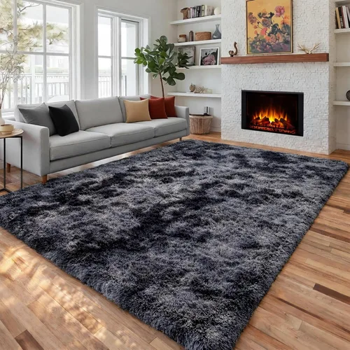 Miniatura 19 de PAGISOFE Alfombras esponjosas de dormitorio de 4 x 6 pies, color negro, alfombra moderna para sala de estar, alfombra lanuda para interiores
