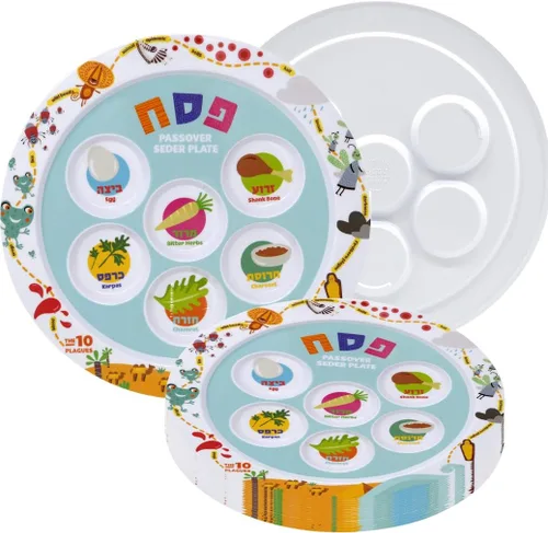 Miniatura 12 de The Dreidel Company Plato Seder de melamina de Pascua infantil con diseño de 10 plagas, Kaarah tradicional para pesaj de 9 pulgadas (paquete de 3)