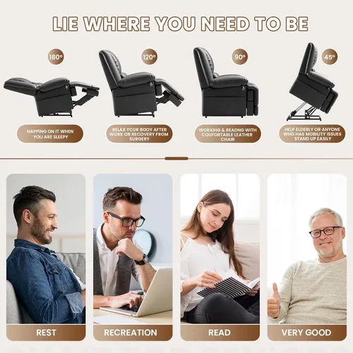 Miniatura 6 de Couchus Silla reclinable grande eléctrica de doble motor con masaje y calor para personas mayores, posición infinita, puertos USB y control remoto