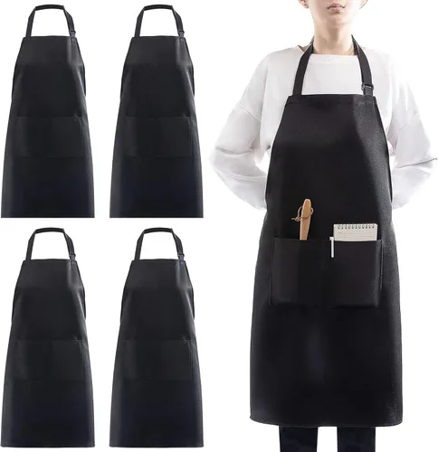 Paquete de 4 delantales ajustables, delantal negro con 2 bolsillos, delantal lavable a máquina perfecto para cocinar, asar a la parrilla, lavar