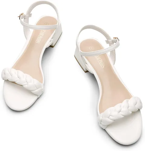 Miniatura 33 de DREAM PAIRS Zapatos de tacón bajo para mujer con correa de tobillo y puntera abierta trenzada, tacón grueso, sandalias de tacón grueso para fiestas